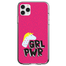 DistinctInk® Clear Shockproof Hybrid Case for Apple iPhone / Samsung Galaxy / Google Pixel - Girl Power - GRL PWR - Unicorn Pink Background