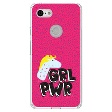 DistinctInk® Clear Shockproof Hybrid Case for Apple iPhone / Samsung Galaxy / Google Pixel - Girl Power - GRL PWR - Unicorn Pink Background