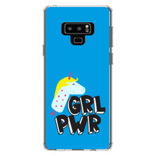 DistinctInk® Clear Shockproof Hybrid Case for Apple iPhone / Samsung Galaxy / Google Pixel - Girl Power - GRL PWR - Unicorn Blue Background