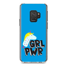 DistinctInk® Clear Shockproof Hybrid Case for Apple iPhone / Samsung Galaxy / Google Pixel - Girl Power - GRL PWR - Unicorn Blue Background