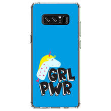 DistinctInk® Clear Shockproof Hybrid Case for Apple iPhone / Samsung Galaxy / Google Pixel - Girl Power - GRL PWR - Unicorn Blue Background