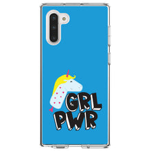 DistinctInk® Clear Shockproof Hybrid Case for Apple iPhone / Samsung Galaxy / Google Pixel - Girl Power - GRL PWR - Unicorn Blue Background