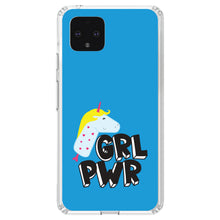 DistinctInk® Clear Shockproof Hybrid Case for Apple iPhone / Samsung Galaxy / Google Pixel - Girl Power - GRL PWR - Unicorn Blue Background