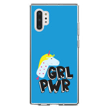 DistinctInk® Clear Shockproof Hybrid Case for Apple iPhone / Samsung Galaxy / Google Pixel - Girl Power - GRL PWR - Unicorn Blue Background