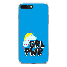 DistinctInk® Clear Shockproof Hybrid Case for Apple iPhone / Samsung Galaxy / Google Pixel - Girl Power - GRL PWR - Unicorn Blue Background
