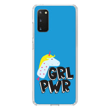 DistinctInk® Clear Shockproof Hybrid Case for Apple iPhone / Samsung Galaxy / Google Pixel - Girl Power - GRL PWR - Unicorn Blue Background