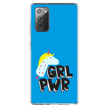 DistinctInk® Clear Shockproof Hybrid Case for Apple iPhone / Samsung Galaxy / Google Pixel - Girl Power - GRL PWR - Unicorn Blue Background