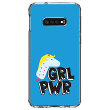 DistinctInk® Clear Shockproof Hybrid Case for Apple iPhone / Samsung Galaxy / Google Pixel - Girl Power - GRL PWR - Unicorn Blue Background