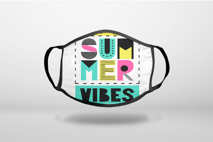 Summer Graphics - Summer Vibes Teal yellow Pink - 3-Ply Reusable Soft Face Mask Covering, Unisex, Cotton Inner Layer