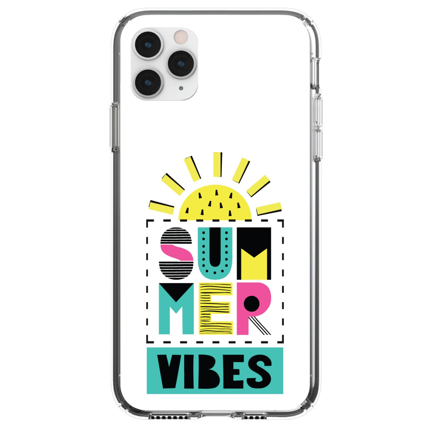 DistinctInk® Clear Shockproof Hybrid Case for Apple iPhone / Samsung Galaxy / Google Pixel - Summer Graphics - Summer Vibes Teal yellow Pink