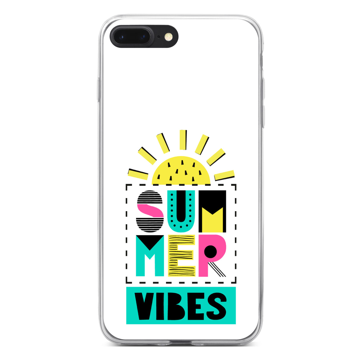 Summer Graphics, Summer Vibes Teal yellow Pink Clear Shockproof iPhone Case, view 6