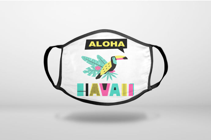 Summer Graphics - Aloha Hawaii Yellow Teal Pink - 3-Ply Reusable Soft Face Mask Covering, Unisex, Cotton Inner Layer