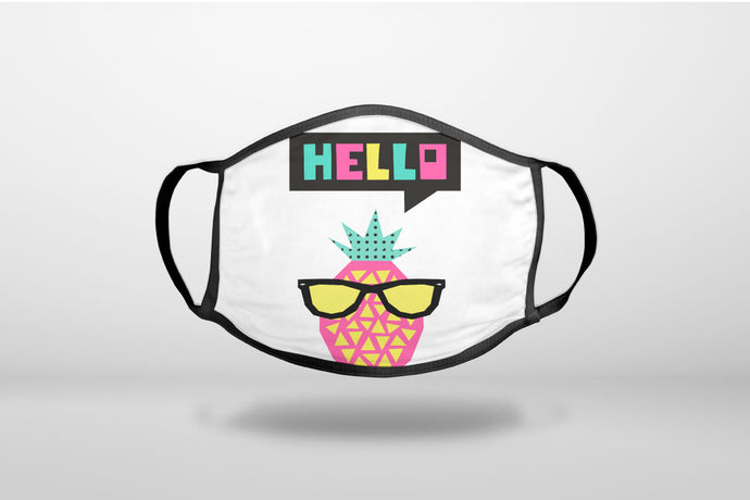Summer Graphics - Hello Cartoon Pineapple - 3-Ply Reusable Soft Face Mask Covering, Unisex, Cotton Inner Layer