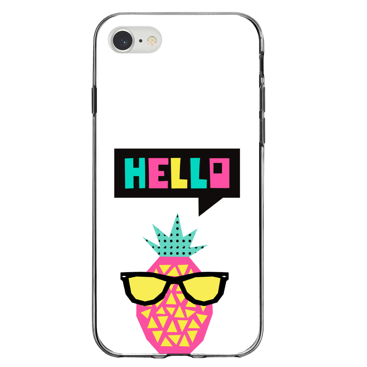 Summer Graphics, Hello Cartoon Pineapple Clear Shockproof iPhone Case, view 5