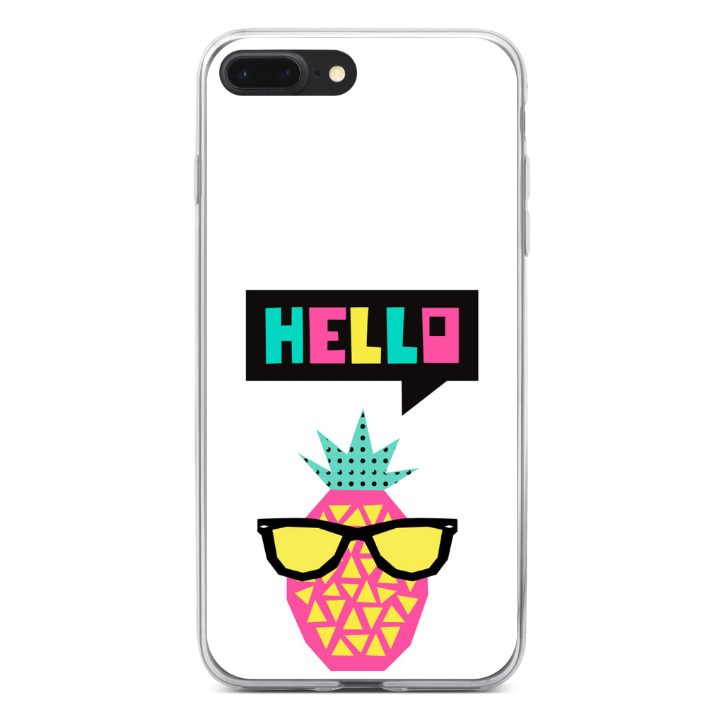 Summer Graphics, Hello Cartoon Pineapple Clear Shockproof iPhone Case, view 6