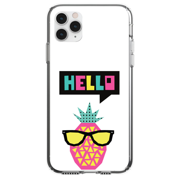 DistinctInk® Clear Shockproof Hybrid Case for Apple iPhone / Samsung Galaxy / Google Pixel - Summer Graphics - Hello Cartoon Pineapple
