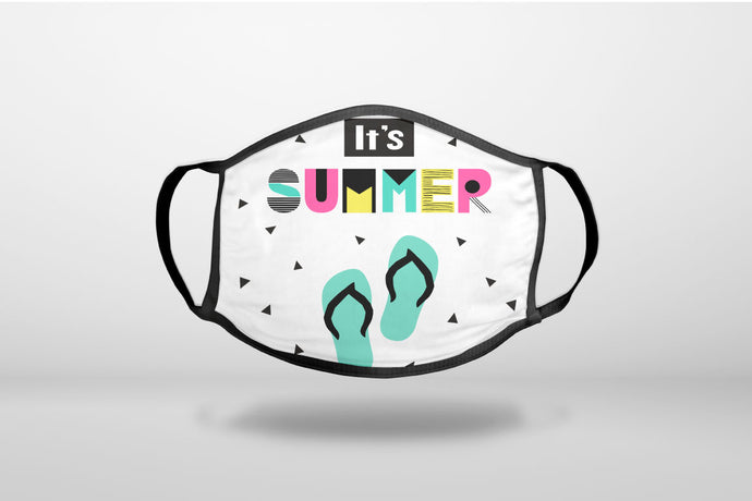 Summer Graphics - It's Summer Cartoon Flip Flops - 3-Ply Reusable Soft Face Mask Covering, Unisex, Cotton Inner Layer