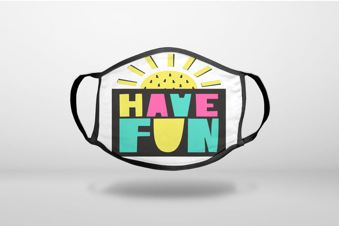 Summer Graphics - Have Fun Yellow Teal Black - 3-Ply Reusable Soft Face Mask Covering, Unisex, Cotton Inner Layer