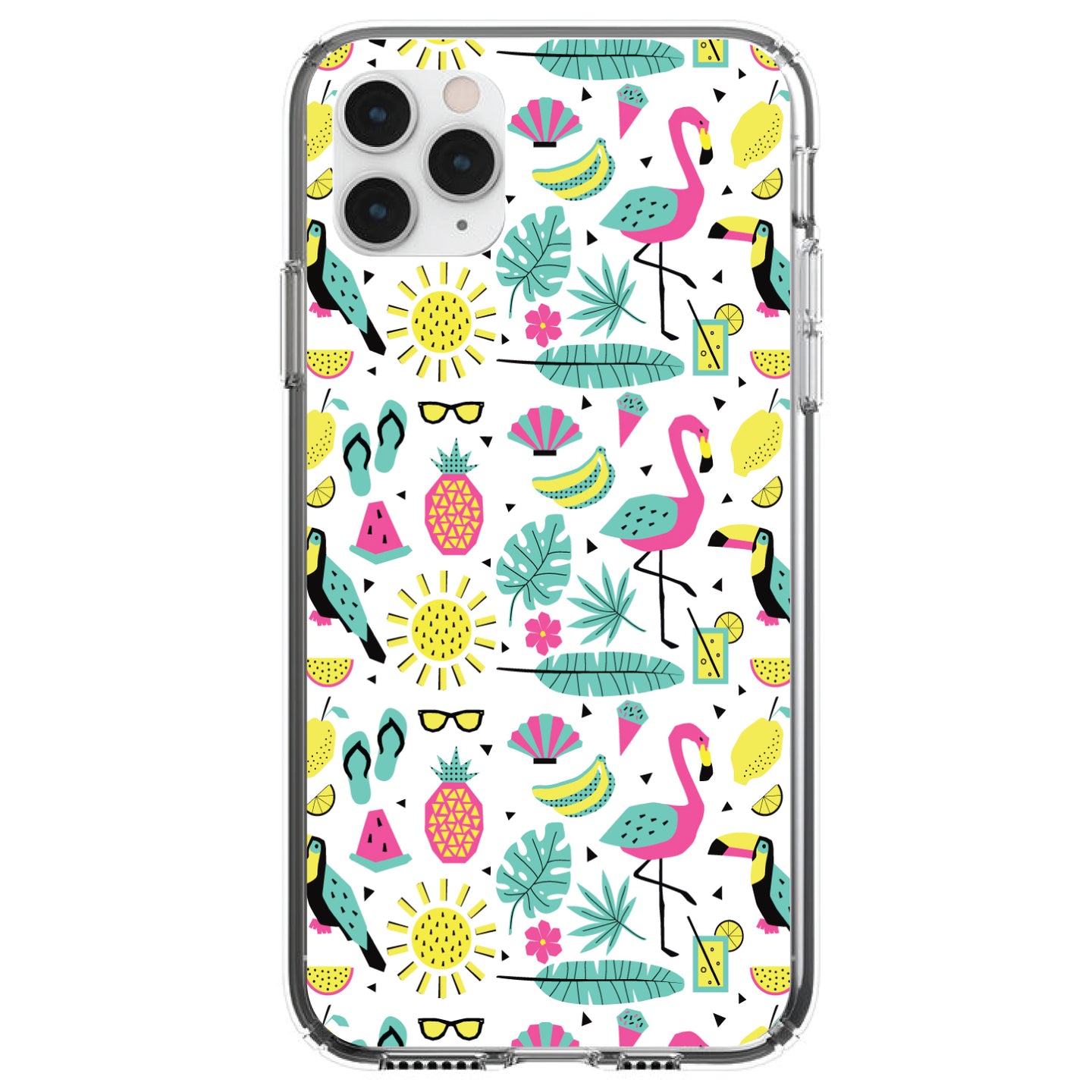 DistinctInk® Clear Shockproof Hybrid Case for Apple iPhone / Samsung Galaxy / Google Pixel - Summer Graphics - Flamingo Pineapple Sun Glasses