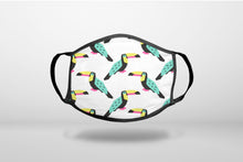 Summer Graphics - Toucan Pattern - Teal - 3-Ply Reusable Soft Face Mask Covering, Unisex, Cotton Inner Layer