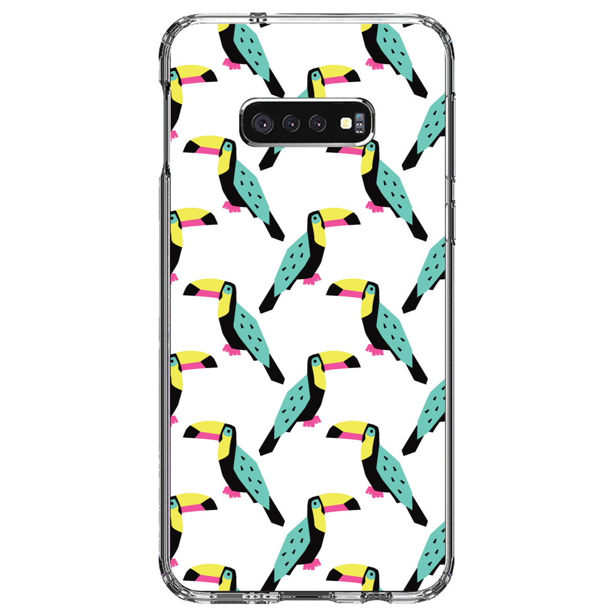 Summer Graphics, Toucan Pattern, Teal Clear Shockproof iPhone Case, view 18
