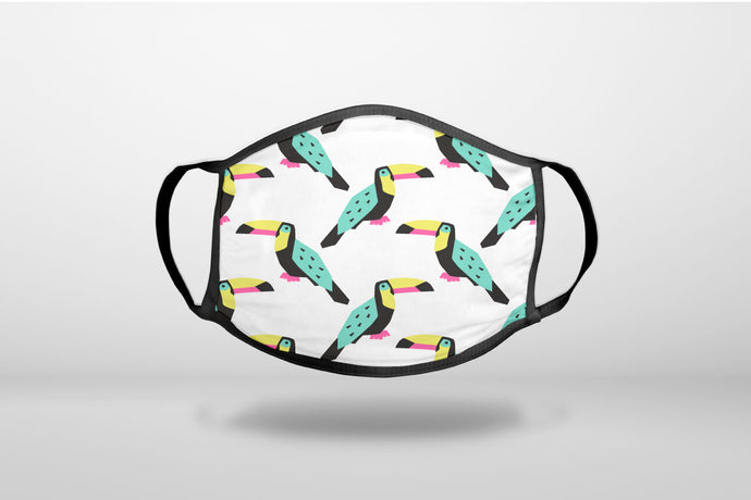 Summer Graphics - Toucan Pattern - Teal - 3-Ply Reusable Soft Face Mask Covering, Unisex, Cotton Inner Layer