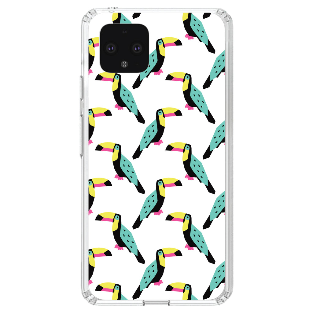 Summer Graphics, Toucan Pattern, Teal Clear Shockproof iPhone Case, view 23