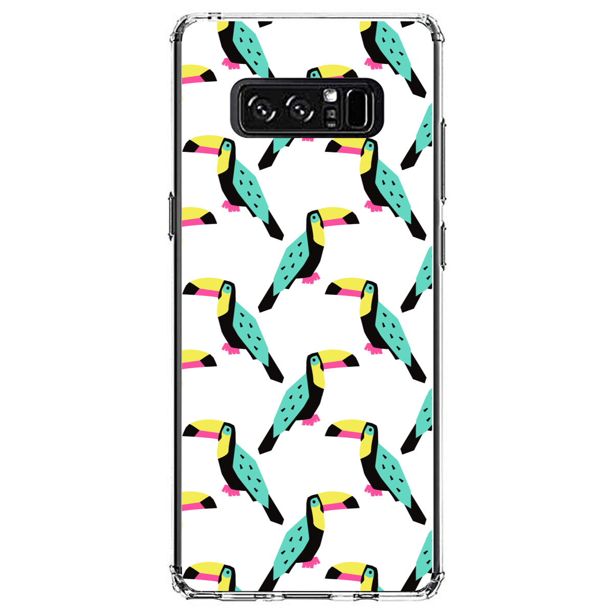 Summer Graphics, Toucan Pattern, Teal Clear Shockproof iPhone Case, view 12