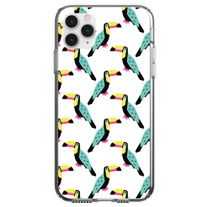 DistinctInk® Clear Shockproof Hybrid Case for Apple iPhone / Samsung Galaxy / Google Pixel - Summer Graphics - Toucan Pattern - Teal