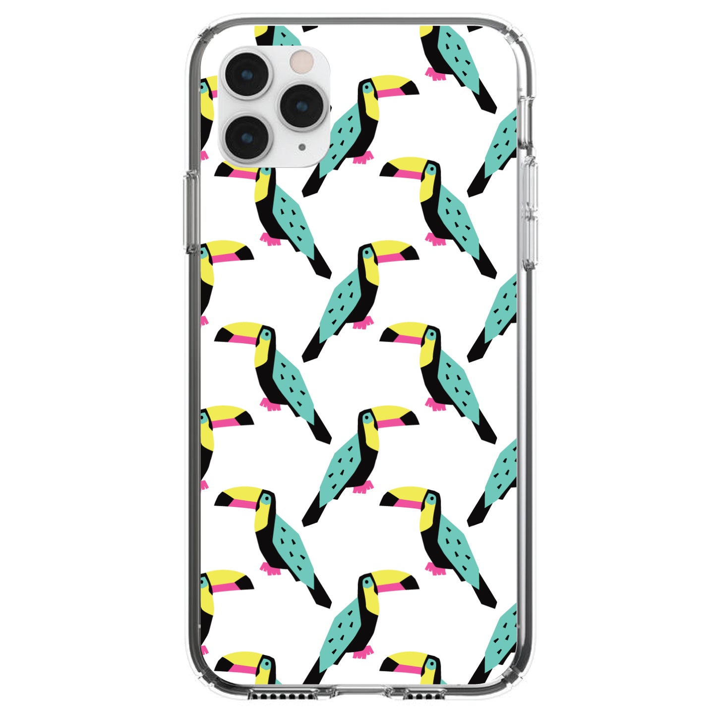 DistinctInk® Clear Shockproof Hybrid Case for Apple iPhone / Samsung Galaxy / Google Pixel - Summer Graphics - Toucan Pattern - Teal