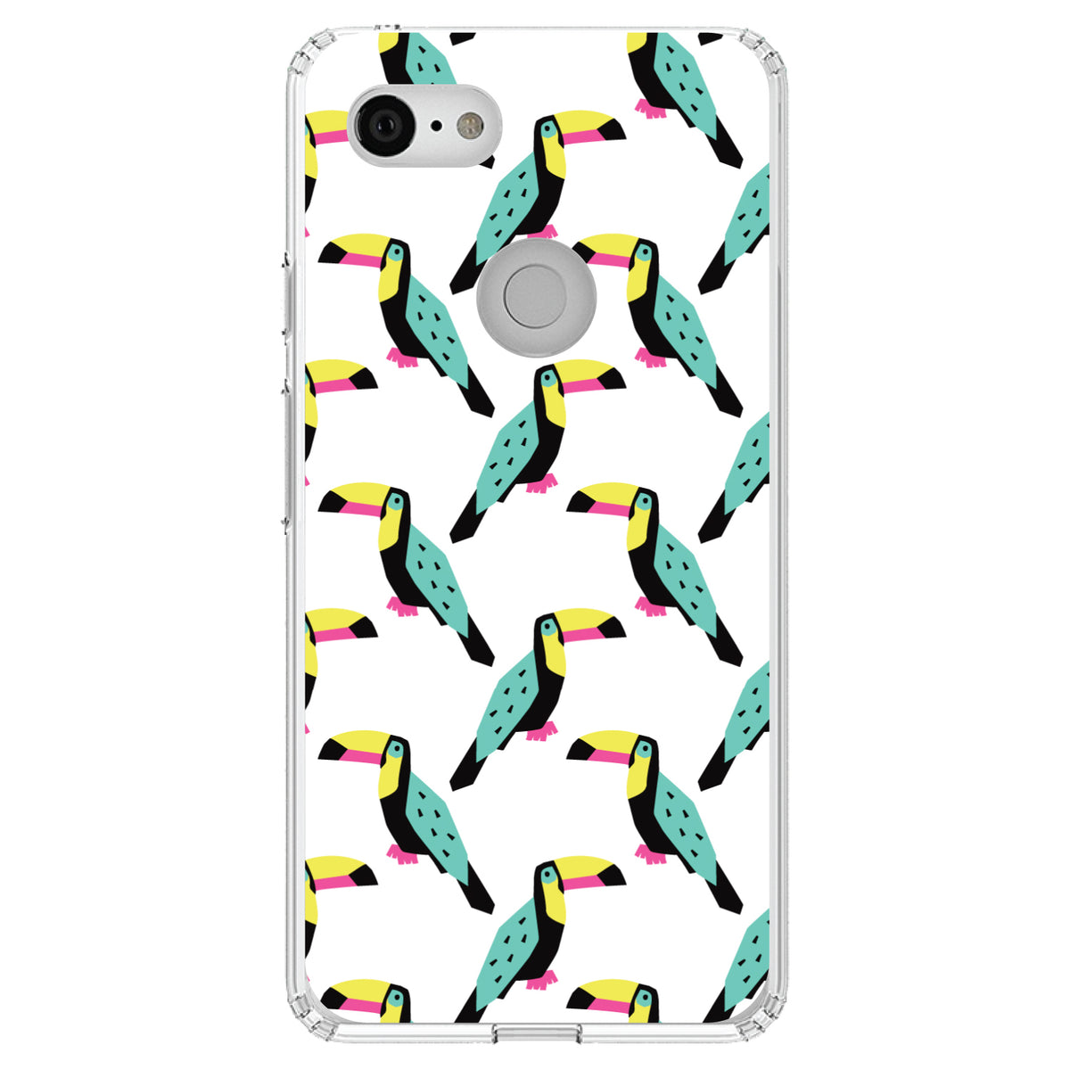 Summer Graphics, Toucan Pattern, Teal Clear Shockproof iPhone Case, view 21