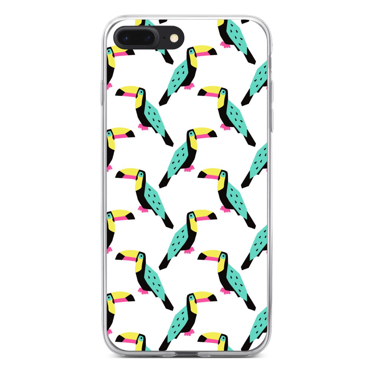 Summer Graphics, Toucan Pattern, Teal Clear Shockproof iPhone Case, view 6