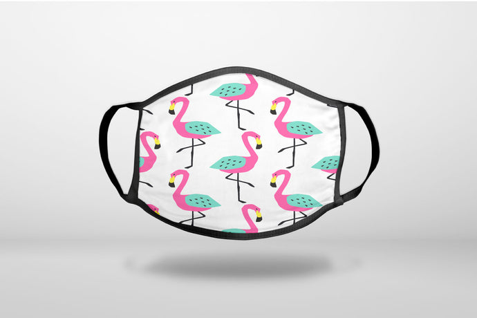 Summer Graphics - Flamingo Pattern - Pink - 3-Ply Reusable Soft Face Mask Covering, Unisex, Cotton Inner Layer