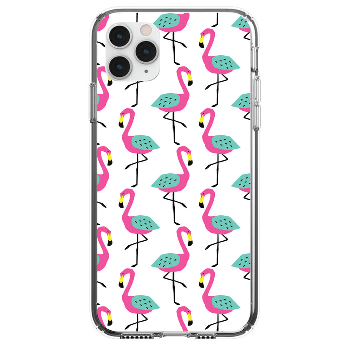 DistinctInk® Clear Shockproof Hybrid Case for Apple iPhone / Samsung Galaxy / Google Pixel - Summer Graphics - Flamingo Pattern - Pink