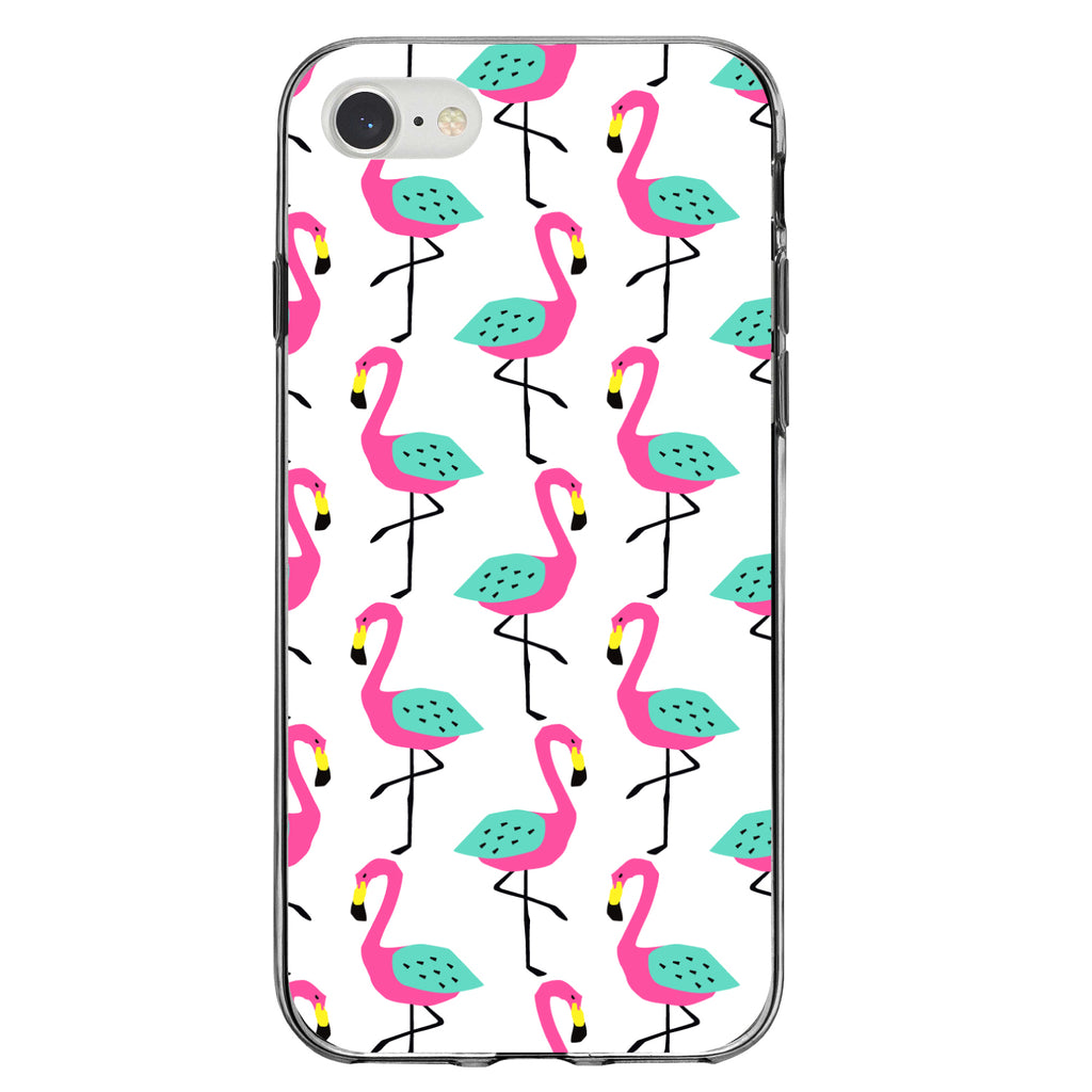 Summer Graphics, Flamingo Pattern, Pink Clear Shockproof iPhone Case, view 5