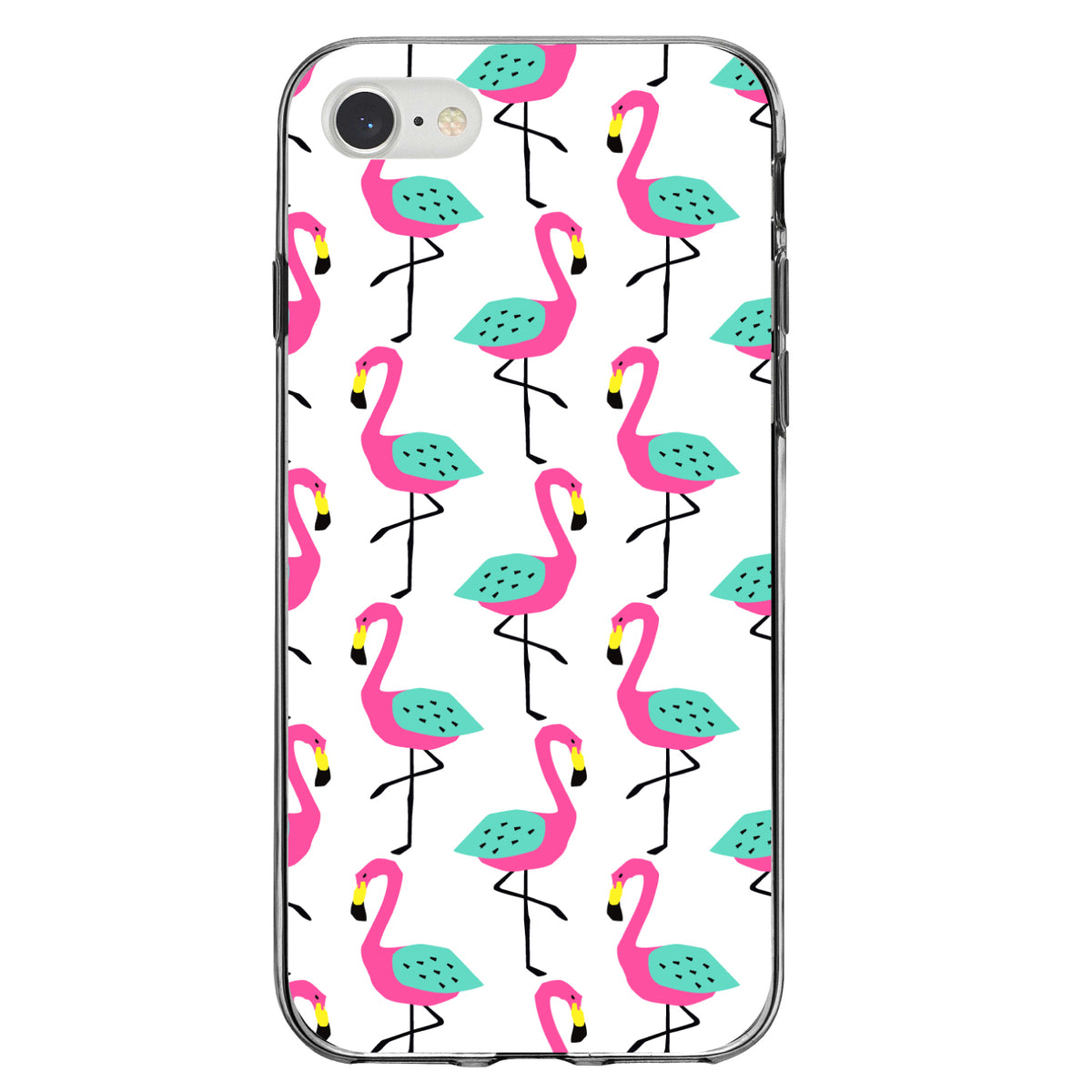 Summer Graphics, Flamingo Pattern, Pink Clear Shockproof iPhone Case, view 5