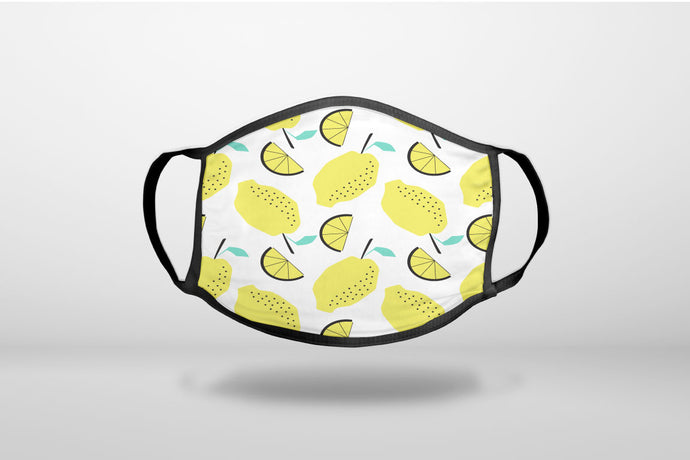 Summer Graphics - Lemon Pattern - Lemonade - 3-Ply Reusable Soft Face Mask Covering, Unisex, Cotton Inner Layer