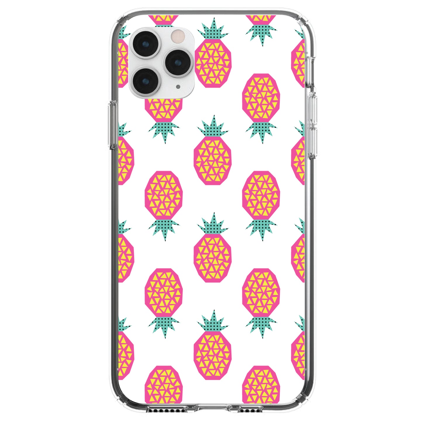 DistinctInk® Clear Shockproof Hybrid Case for Apple iPhone / Samsung Galaxy / Google Pixel - Summer Graphics - Pineapple Pattern - Pink