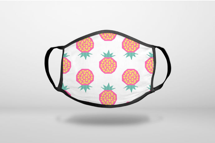 Summer Graphics - Pineapple Pattern - Pink - 3-Ply Reusable Soft Face Mask Covering, Unisex, Cotton Inner Layer