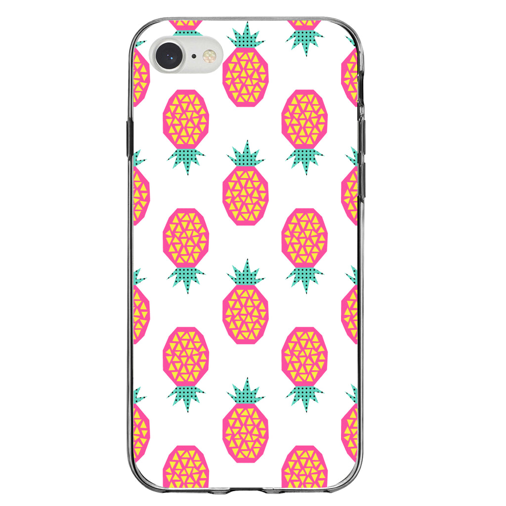 Summer Graphics, Pineapple Pattern, Pink Clear Shockproof iPhone Case, view 5
