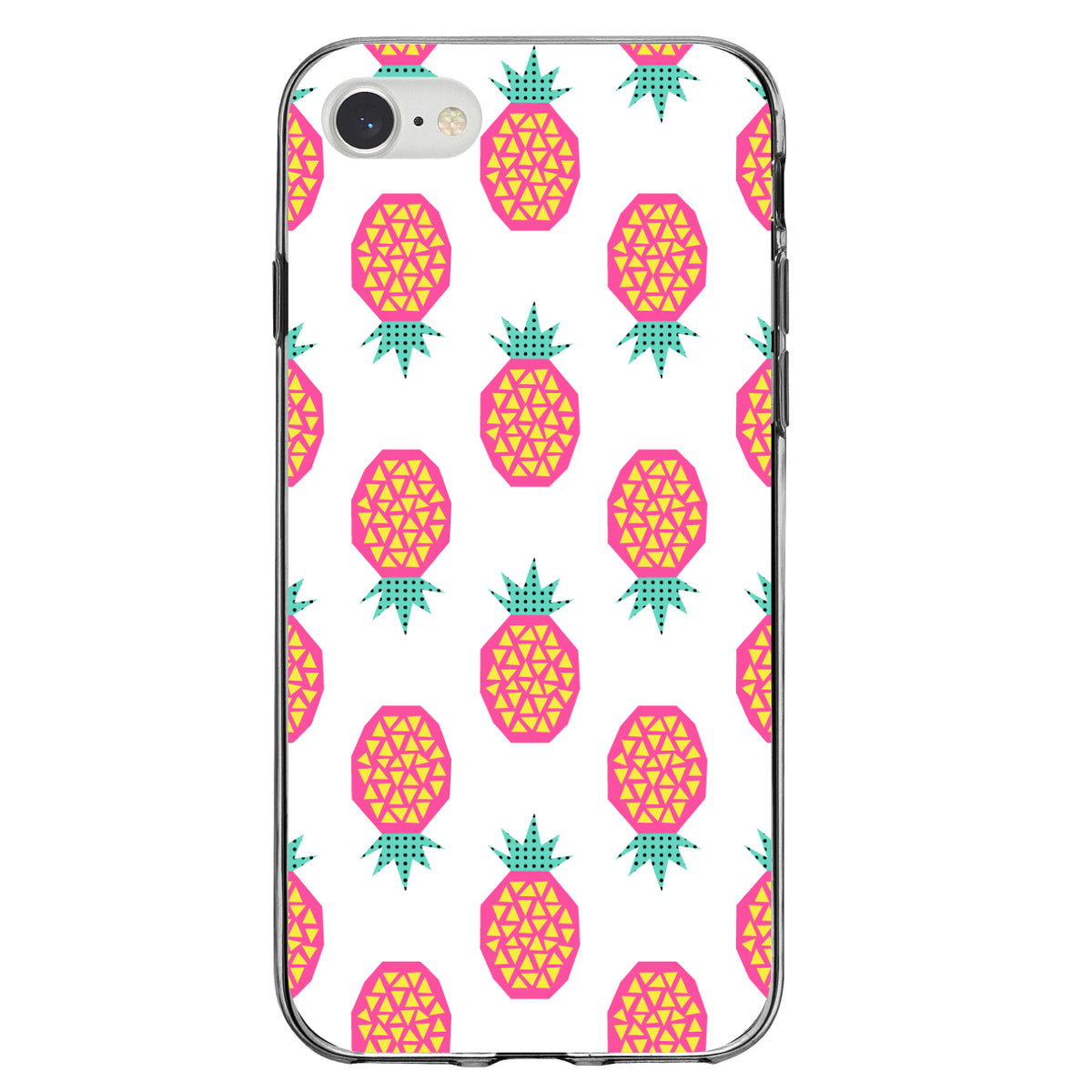Summer Graphics, Pineapple Pattern, Pink Clear Shockproof iPhone Case, view 5