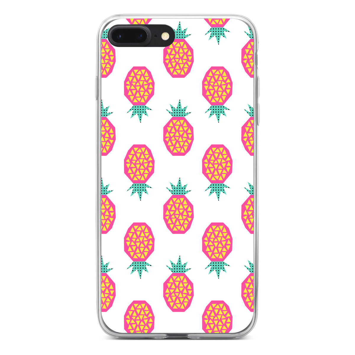 Summer Graphics, Pineapple Pattern, Pink Clear Shockproof iPhone Case, view 6