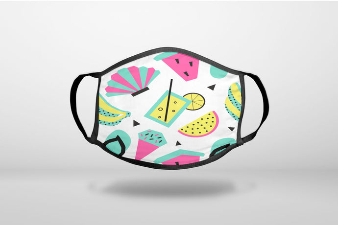 Summer Graphics - Flip Flops Watermelown Lemonade - 3-Ply Reusable Soft Face Mask Covering, Unisex, Cotton Inner Layer