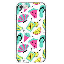 DistinctInk® Clear Shockproof Hybrid Case for Apple iPhone / Samsung Galaxy / Google Pixel - Summer Graphics - Flip Flops Watermelown Lemonade