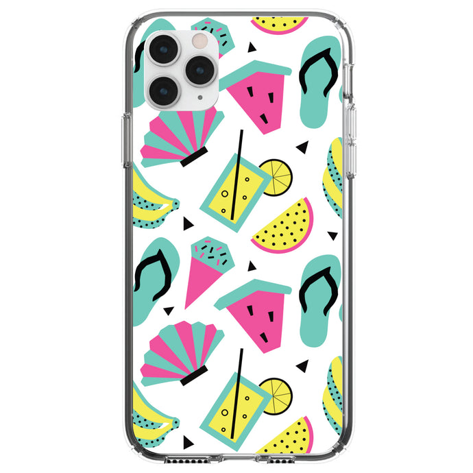 DistinctInk® Clear Shockproof Hybrid Case for Apple iPhone / Samsung Galaxy / Google Pixel - Summer Graphics - Flip Flops Watermelown Lemonade