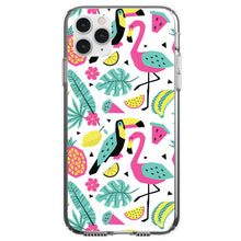 DistinctInk® Clear Shockproof Hybrid Case for Apple iPhone / Samsung Galaxy / Google Pixel - Summer Graphics - Flamingo Toucan Pineapple