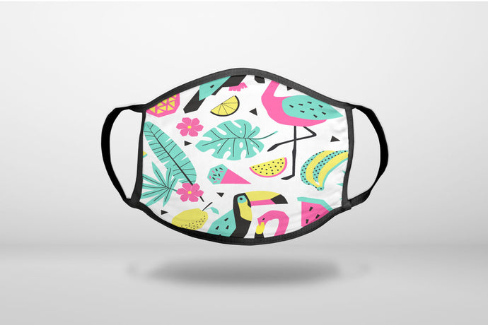 Summer Graphics - Flamingo Toucan Pineapple - 3-Ply Reusable Soft Face Mask Covering, Unisex, Cotton Inner Layer