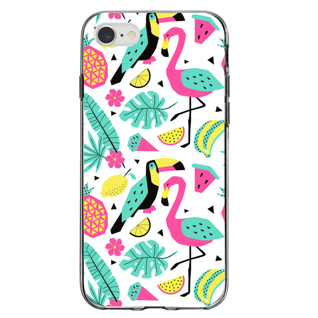 Summer Graphics, Flamingo Toucan Pineapple Clear Shockproof iPhone Case, view 5