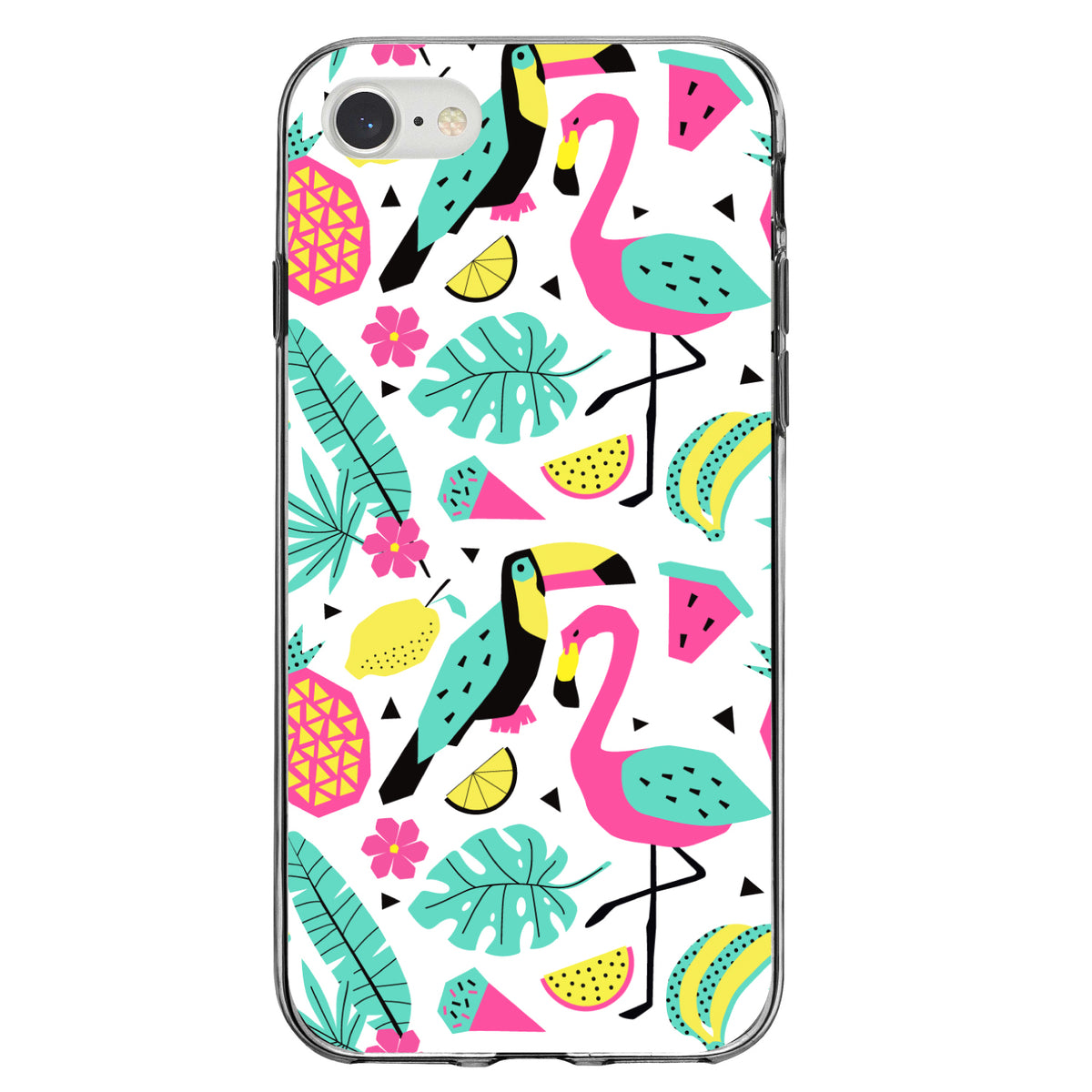 Summer Graphics, Flamingo Toucan Pineapple Clear Shockproof iPhone Case, view 5