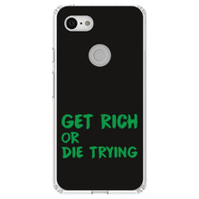DistinctInk® Clear Shockproof Hybrid Case for Apple iPhone / Samsung Galaxy / Google Pixel - Get Rich or Die Trying - Black & Green